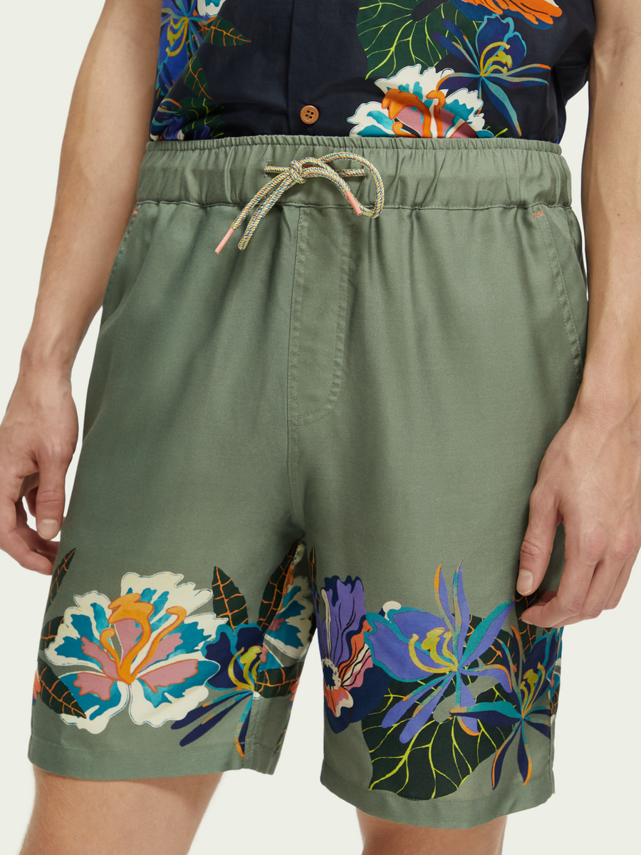 SCOTCH & SODA - ELASTICATED PRINTED SHORTS GREEN TENNIS AOP