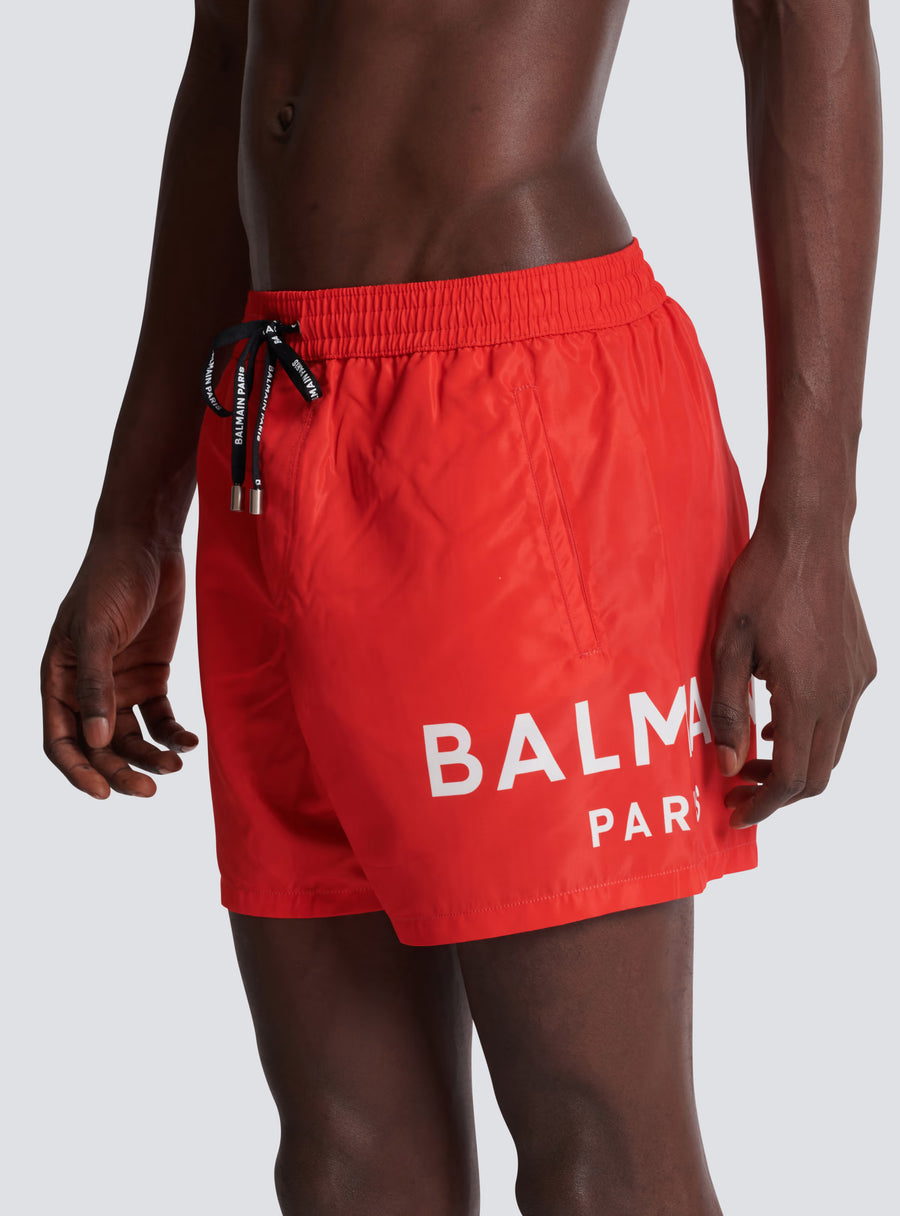 BALMAIN - LOGO SWIM SHORTS RED/ WHITE