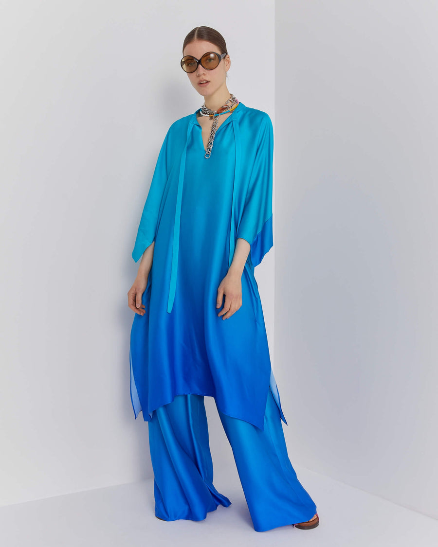 SFIZIO - KAFTAN WITH BANDED COLLAR BLUE RAY PRINT