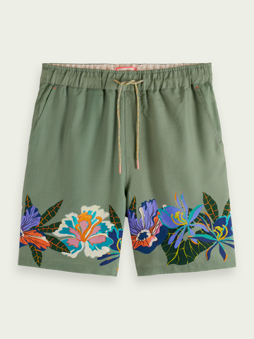 SCOTCH & SODA - ELASTICATED PRINTED SHORTS GREEN TENNIS AOP