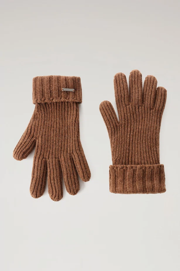 WOOLRICH - CASHMERE RIBBED GLOVES DARK CAMEL