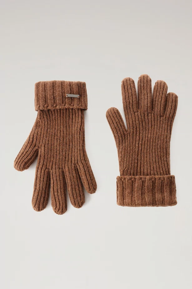 WOOLRICH - CASHMERE RIBBED GLOVES DARK CAMEL