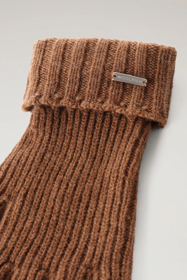 WOOLRICH - CASHMERE RIBBED GLOVES DARK CAMEL