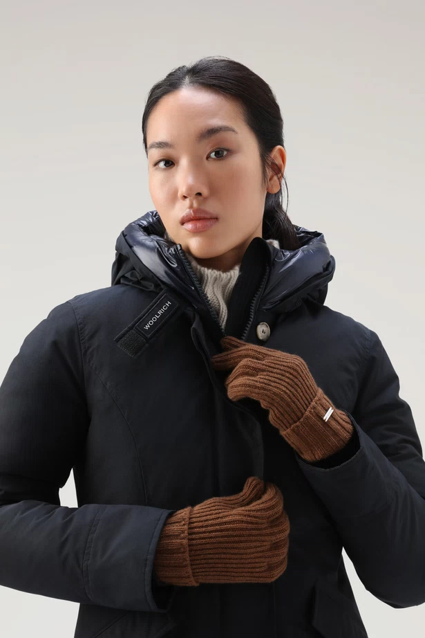 WOOLRICH - CASHMERE RIBBED GLOVES DARK CAMEL