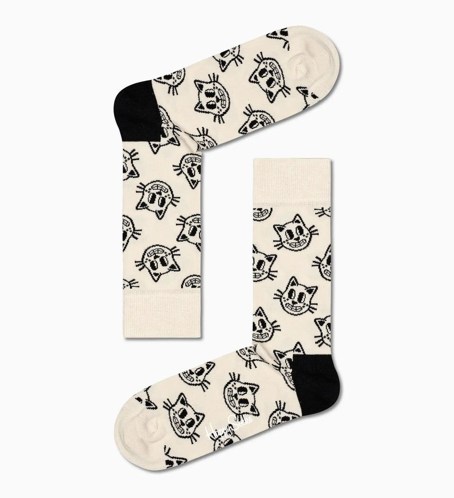 HAPPY SOCKS - BEIGE CAT CREW SOCK