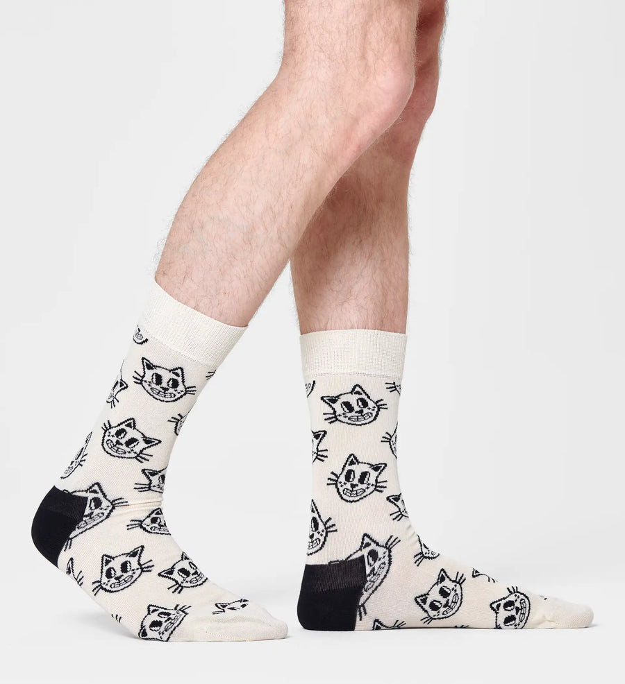 HAPPY SOCKS - BEIGE CAT CREW SOCK