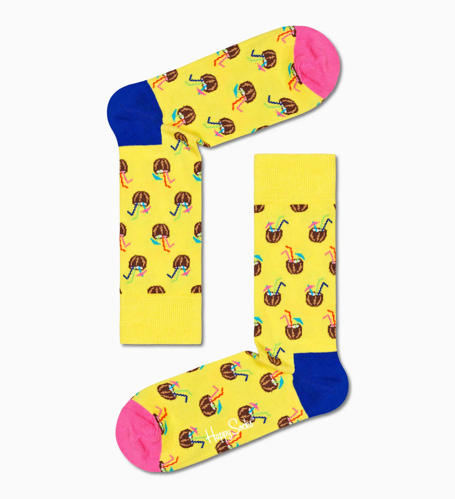 HAPPY SOCKS - YELLOW COCUNUT COCKTAIL CREW SOCK