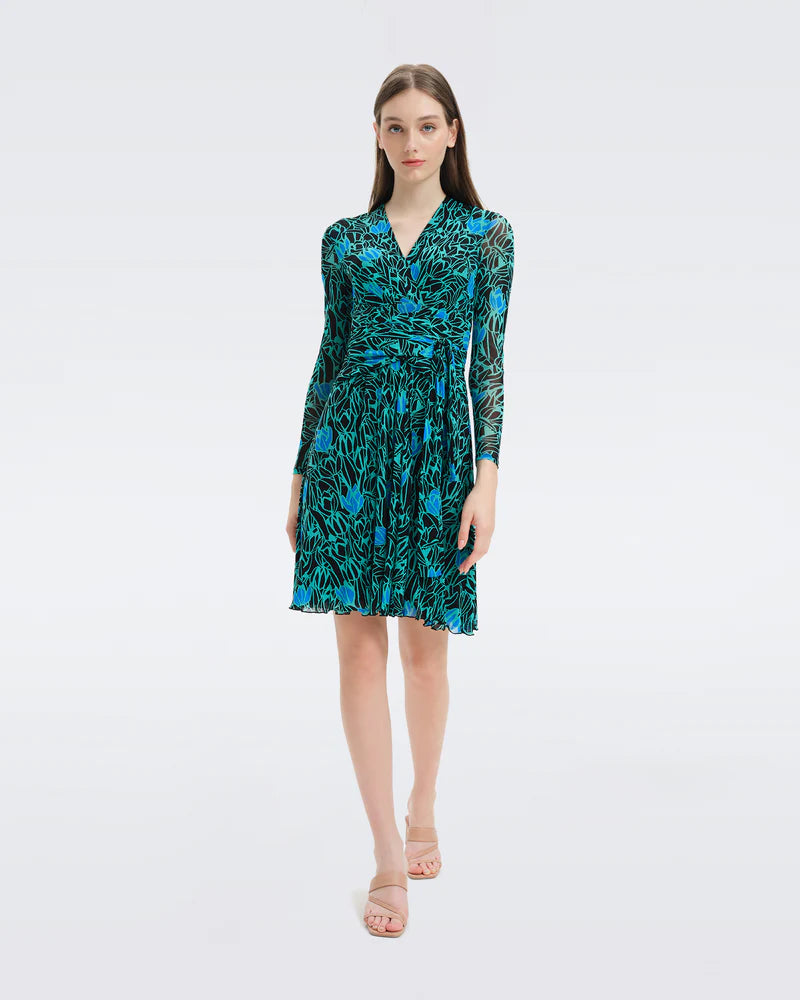 DIANE VON FURSTENBERG - BRENDA MESH DRESS IN TULIPS GODDESS TURQUOISE