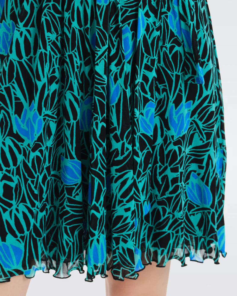 DIANE VON FURSTENBERG - BRENDA MESH DRESS IN TULIPS GODDESS TURQUOISE