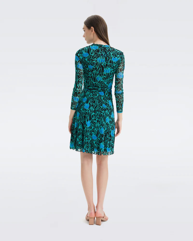 DIANE VON FURSTENBERG - BRENDA MESH DRESS IN TULIPS GODDESS TURQUOISE