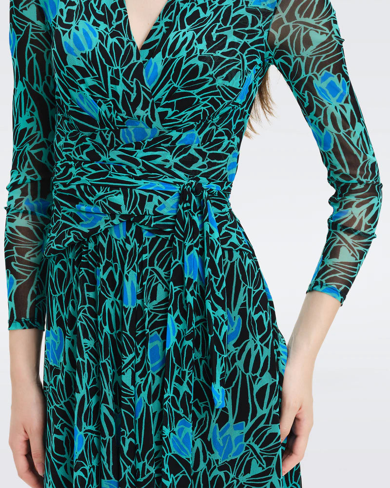 DIANE VON FURSTENBERG - BRENDA MESH DRESS IN TULIPS GODDESS TURQUOISE