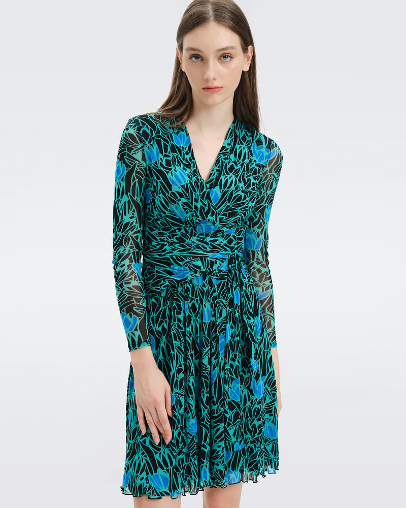 DIANE VON FURSTENBERG - BRENDA MESH DRESS IN TULIPS GODDESS TURQUOISE