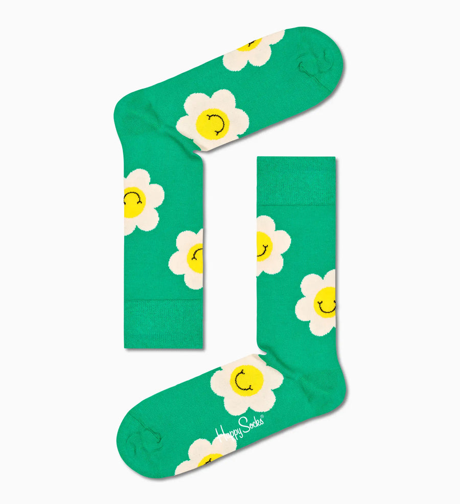 HAPPY SOCKS - GREEN SMILEY DAISY CREW SOCK