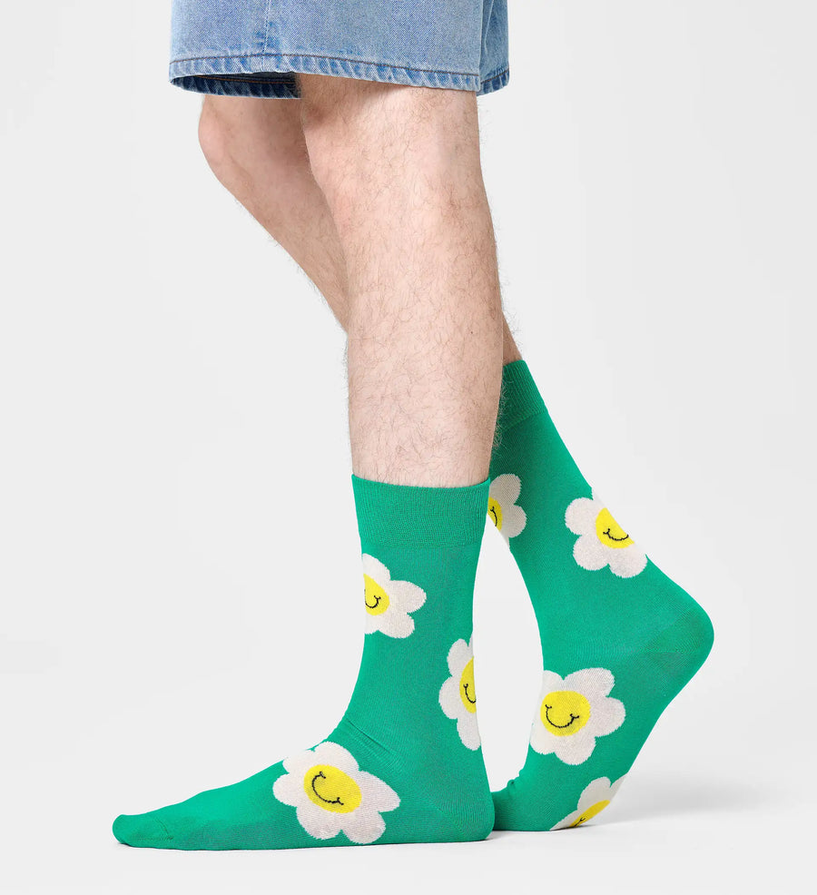 HAPPY SOCKS - GREEN SMILEY DAISY CREW SOCK