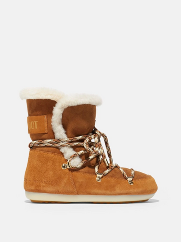 MOON BOOT -  SHEARLING-LINED LACE-UP BOOTS -WHISKEY