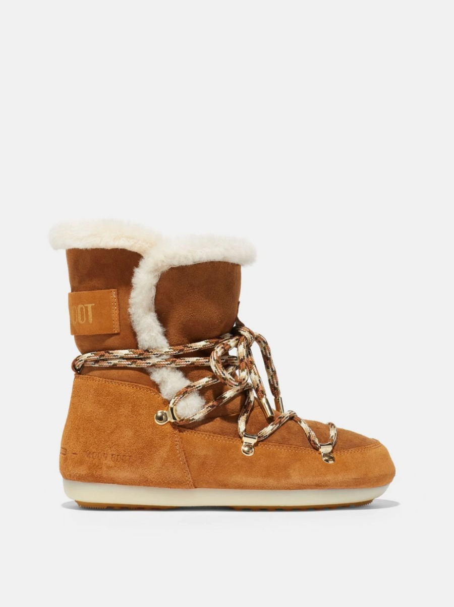 MOON BOOT -  SHEARLING-LINED LACE-UP BOOTS -WHISKEY