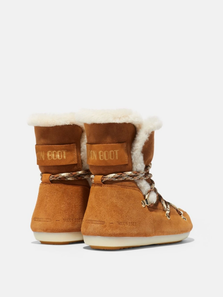 MOON BOOT -  SHEARLING-LINED LACE-UP BOOTS -WHISKEY