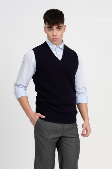 BROOKSFIELD - KNITWEAR VEST SWEATER - BLUE