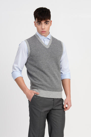 BROOKSFIELD - KNITWEAR VEST SWEATER WOOL/CASHMERE BLEND - LIGHT GREY